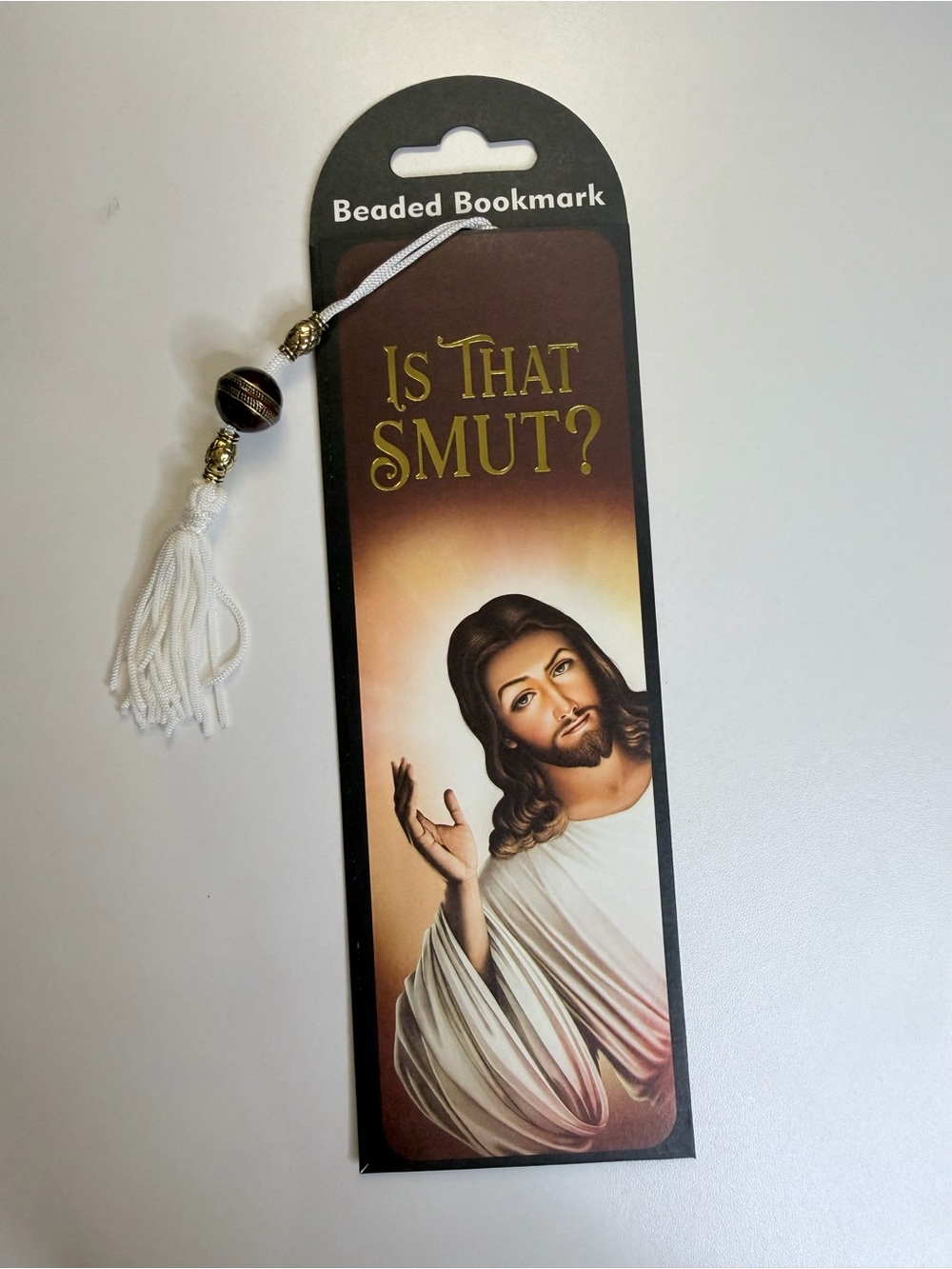 Beaded White Tassel Bookmark - 'Is That Smut?'